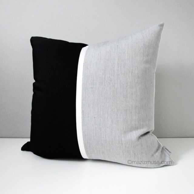 Black & Granite Gray Sunbrella?? Outdoor Pillow Cover in Modern Color Block, Accent Pillows For Pool/Patio, Sunbrella Cushions By Mazizmuse - image 1