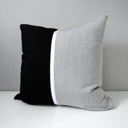 Black & Granite Gray Sunbrella?? Outdoor Pillow Cover in Modern Color Block, Accent Pillows For Pool/Patio, Sunbrella Cushions By Mazizmuse - thumbnail 4
