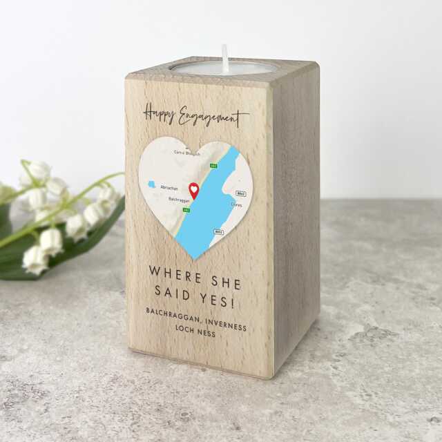 Personalised Heart Map Tea Light Holder - Valentine's Day, Engagement Gift - image 1