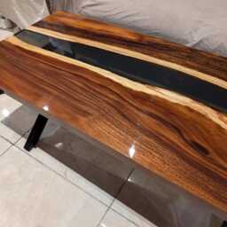River Resin Dining Table - 150x60cm Walnut Slab Epoxy - thumbnail 2