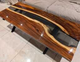 River Resin Dining Table - 150x60cm Walnut Slab Epoxy - thumbnail 1