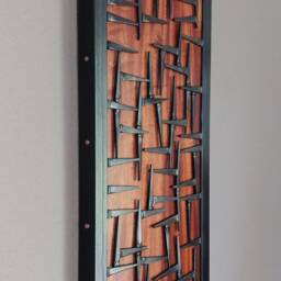 Wood Wall Art- & Metal Art Sculpture - Welded Steel Nails, Copper, & Ribboned African Mahongany Accent Piece - Medium Size - thumbnail 3