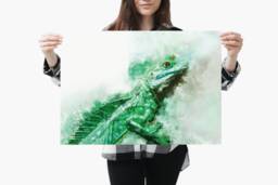 Chinese Water Dragon Lizard Portrait Styled Watercolor Art Poster Perfect Gift Home Decor - Premium Quality Animal Print A4 - A0 - thumbnail 1