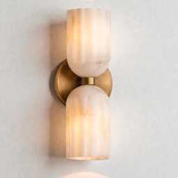 Handmade Double Brass Wall Sconce With Natural Alabaster Lamp - Mid Century Modern Luxury Wall Sconce Bedroom Or Hallway D??cor - thumbnail 2