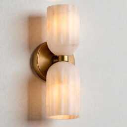 Handmade Double Brass Wall Sconce With Natural Alabaster Lamp - Mid Century Modern Luxury Wall Sconce Bedroom Or Hallway D??cor - thumbnail 3