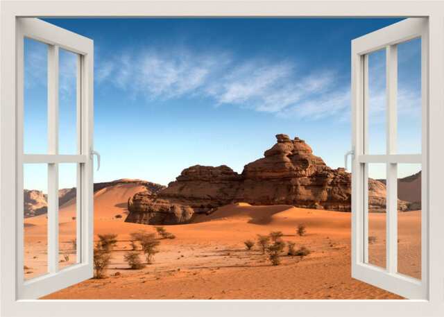 Desert Wall Decal, Nature Sandy Mural Decor, Dunes 3D Window View Sticker