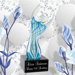Glass Sculpture Engraved Personalized Message Feminine Ballerina Dancing Statue Mother's Day Gift Blue Green Delicate Goddess Simple Award - thumbnail 4