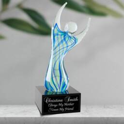 Glass Sculpture Engraved Personalized Message Feminine Ballerina Dancing Statue Mother's Day Gift Blue Green Delicate Goddess Simple Award - thumbnail 2