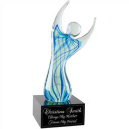 Glass Sculpture Engraved Personalized Message Feminine Ballerina Dancing Statue Mother's Day Gift Blue Green Delicate Goddess Simple Award - thumbnail 3