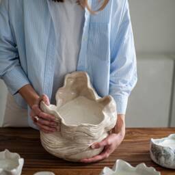 Beige Ceramic Candle - Handmade Sculptural Piece Large Candle Soy in A Vessel - thumbnail 3