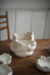Beige Ceramic Candle - Handmade Sculptural Piece Large Candle Soy in A Vessel - thumbnail 1