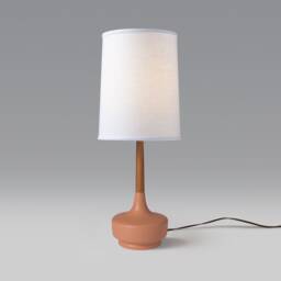 Mid Century Table Lamp Ceramic & Teak Brooke Desert Rose #1 - thumbnail 1