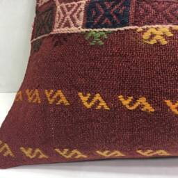 Vintage Turkish Kilim Lumbar Pillow Cover, Ethnic Woven Cushion - 16x24 - thumbnail 3