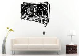 Melting Dripping Boom Box Retro Old School Music Player A-Track Cassette Tape Radio Speakers Wall Decal Vinyl Sticker Mural Room Decor L987 - thumbnail 1