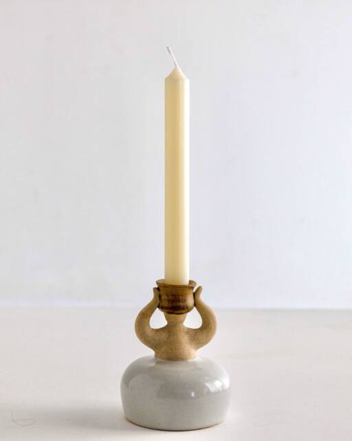Female Shaped Ceramic Candlestick Holder White/Hand Thrown Japanese Studio Pottery /Figurative Clay Art Japandi