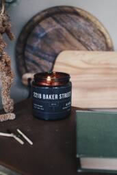 Tobacco & Oak Candle - 221B Baker Street Soy Natural Wax Candles Eco Sherlock Holmes in Amber Glass Jar - thumbnail 1