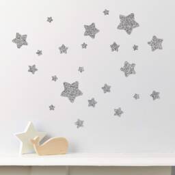 Silver Glitter Star Wall Decals - Set Of 22 Stickers - thumbnail 2