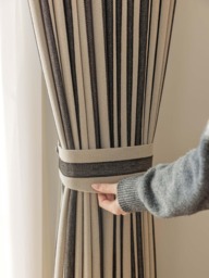 Fergus Striped Linen Curtain, Blend Curtain With Black Stripes, Semi Blackout Darkening Textured Panle, 1Pc - thumbnail 1