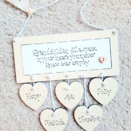 Grandchildren Personalised Wooden Gift Plaque. Grandparents Family Home Sign With Hanging Hearts - thumbnail 2