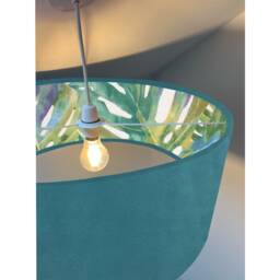 Teal Velvet Drum Lampshade, Double Sided Lampshade With Palm Leaves Cotton Interior, Ceiling Light Shade - thumbnail 3