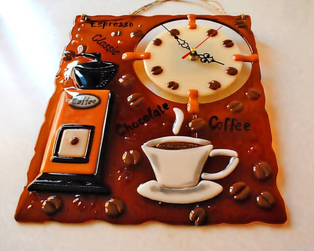 Handmade Coffee Wall Clock Fused Glass Art For Espresso Lovers - image 1