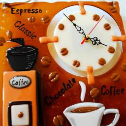 Handmade Coffee Wall Clock Fused Glass Art For Espresso Lovers - thumbnail 4