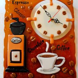 Handmade Coffee Wall Clock Fused Glass Art For Espresso Lovers - thumbnail 2