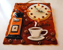 Handmade Coffee Wall Clock Fused Glass Art For Espresso Lovers - thumbnail 1