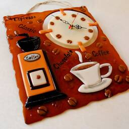 Handmade Coffee Wall Clock Fused Glass Art For Espresso Lovers - thumbnail 3