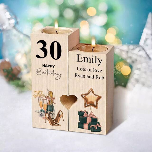 Personalised 30Th Birthday Double Heart-Shaped Tea Light Candle Holder - image 1