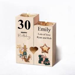 Personalised 30Th Birthday Double Heart-Shaped Tea Light Candle Holder - thumbnail 2