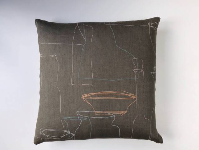 Harlequin Raku Grey Linen Cushion Cover, Abstract Line Drawing, Copper Blush, Minimalist Rustic Scandinavian - image 1