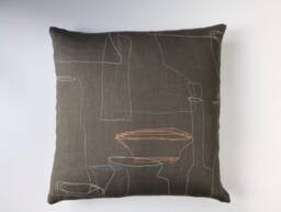 Harlequin Raku Grey Linen Cushion Cover, Abstract Line Drawing, Copper Blush, Minimalist Rustic Scandinavian - thumbnail 1