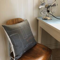 Harlequin Raku Grey Linen Cushion Cover, Abstract Line Drawing, Copper Blush, Minimalist Rustic Scandinavian - thumbnail 2