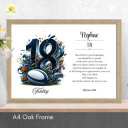 18Th Birthday Print For Nephew Personalised Rugby Wall Art Gift - A4/A3 - thumbnail 1