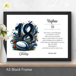 18Th Birthday Print For Nephew Personalised Rugby Wall Art Gift - A4/A3 - thumbnail 4