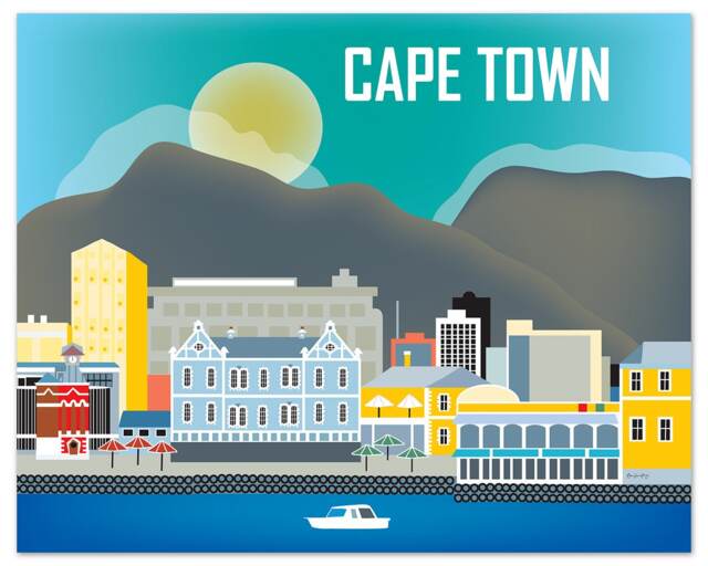 Cape Town Skyline Art Print, South Africa Horizontal Art, Wall Decor Gift, Loose Petals - Style E8-O-Cap - image 1