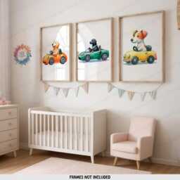 Dog Nursery Posters - Set Of 3 Kids Prints - Vehicle Decor Car Poster Kid Labrador Print Transport Wall Art Boy Girl Bedroom Artwork - thumbnail 2