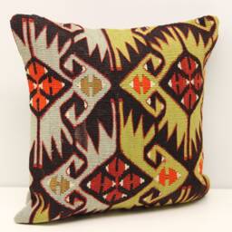 Handmade Kilim Pillow Cover, Vintage Turkish Wool - 16x16 Inch - thumbnail 1
