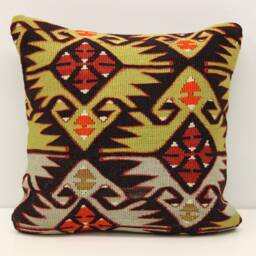 Handmade Kilim Pillow Cover, Vintage Turkish Wool - 16x16 Inch - thumbnail 2