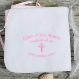 Personalised Christening Baby Blanket Embroidered Cross Soft White Fleece - thumbnail 3