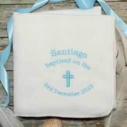 Personalised Christening Baby Blanket Embroidered Cross Soft White Fleece