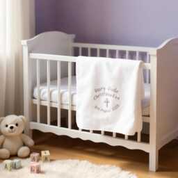 Personalised Christening Baby Blanket Embroidered Cross Soft White Fleece - thumbnail 2