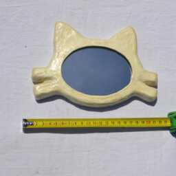 White Cat's Head Mirror, Decorative Wall White Cat, Unique Hand Made Mirror, Cat Lover's Furniture, Small Cat Mirror - thumbnail 3