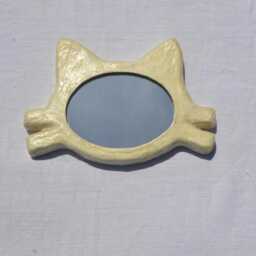 White Cat's Head Mirror, Decorative Wall White Cat, Unique Hand Made Mirror, Cat Lover's Furniture, Small Cat Mirror - thumbnail 1