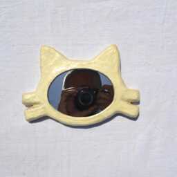 White Cat's Head Mirror, Decorative Wall White Cat, Unique Hand Made Mirror, Cat Lover's Furniture, Small Cat Mirror - thumbnail 2