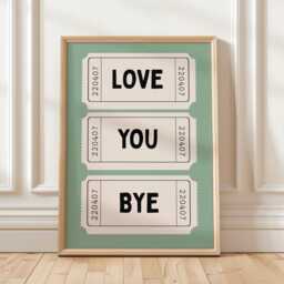 Love You Bye Ticket Print Poster, Trendy Print, Green Wall Art, Cool Wall Print, Natural Retro Quirky Art, Girls Bedroom Poster - thumbnail 1