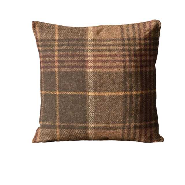 Abraham Moon, Huntingtower Cocoa, 100% Wool Plaid, Checked Tartan Cushion Cover - image 1