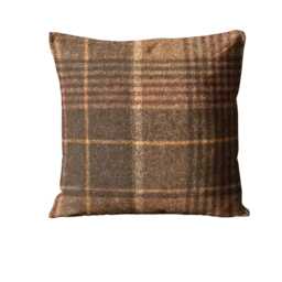 Abraham Moon, Huntingtower Cocoa, 100% Wool Plaid, Checked Tartan Cushion Cover - thumbnail 1