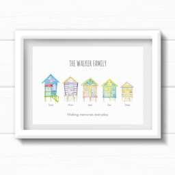Beach Family Wall Art. Hut Family Print, Personalised Birthday Gift For Beach Loving Family. Coastal Housewarming Present - thumbnail 1